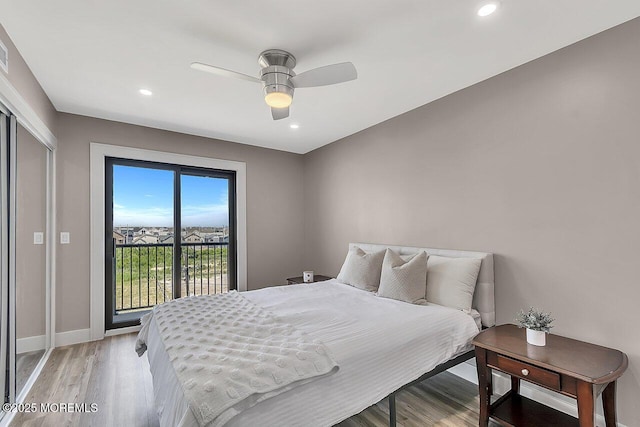51 Hiering Ave Unit D4, Seaside Heights, NJ 08751 - bedroom with access to outside, light wood finished floors, a ceiling fan, and recessed lighting