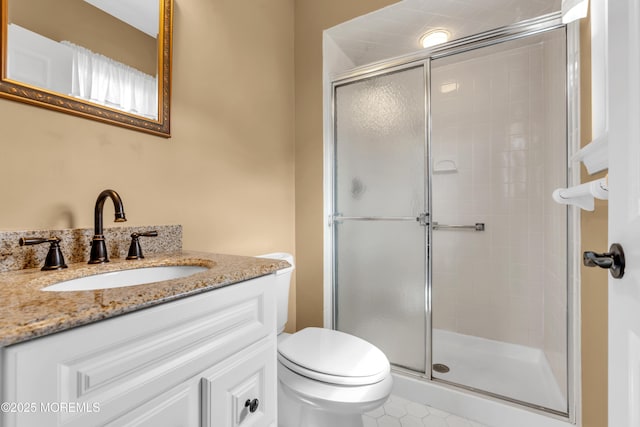 28 Greenbriar Blvd, Brick, NJ 08724 - full bathroom featuring vanity, a stall shower, and tile patterned floors