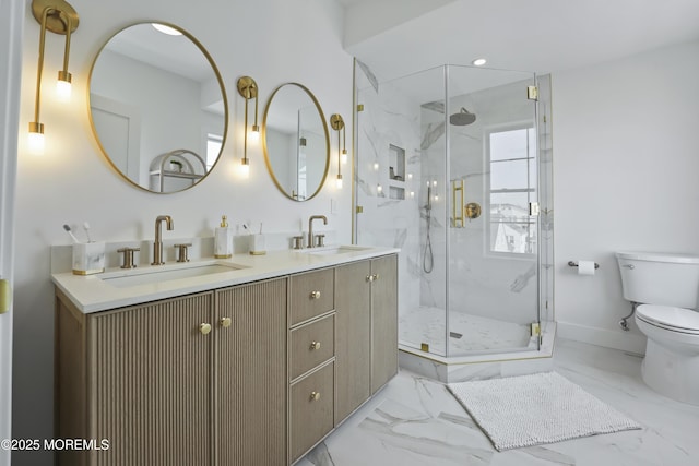 33 Hamilton Ave Unit 7, Seaside Heights, NJ 08751 - bathroom with marble finish flooring, a marble finish shower, and double vanity