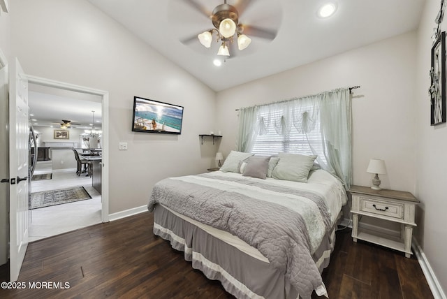 32 Langeveld Dr, Freehold, NJ 07728 - bedroom featuring vaulted ceiling, wood finished floors, recessed lighting, and ceiling fan