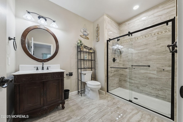 32 Langeveld Dr, Freehold, NJ 07728 - bathroom featuring a shower stall, vanity, and marble finish floors