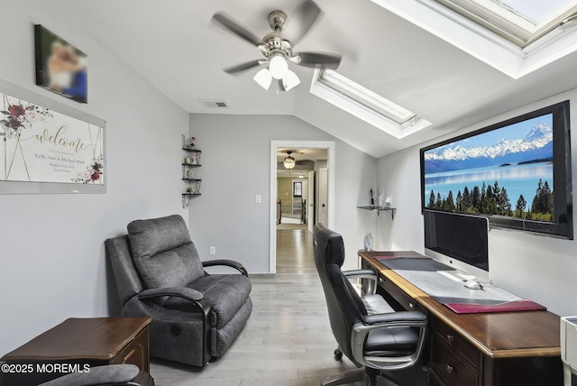 32 Langeveld Dr, Freehold, NJ 07728 - office space featuring a skylight, ceiling fan, light wood finished floors, and vaulted ceiling