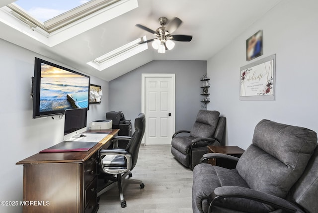 32 Langeveld Dr, Freehold, NJ 07728 - office with a skylight, light wood finished floors, a ceiling fan, and vaulted ceiling