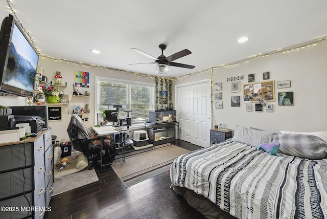 32 Langeveld Dr, Freehold, NJ 07728 - bedroom featuring hardwood / wood-style flooring, recessed lighting, a closet, and ceiling fan