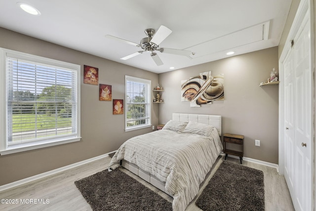32 Langeveld Dr, Freehold, NJ 07728 - bedroom with light wood-style flooring, recessed lighting, and a ceiling fan