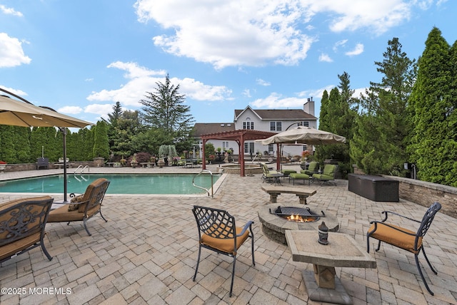 32 Langeveld Dr, Freehold, NJ 07728 - swimming pool featuring a fire pit, a pergola, and a patio