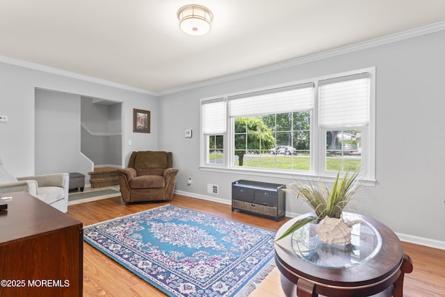 3 Thompson Ln, Manalapan, NJ 07726 - living room featuring ornamental molding, stairs, and wood finished floors
