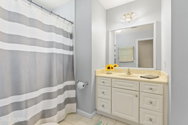 3 Thompson Ln, Manalapan, NJ 07726 - bathroom featuring tile patterned floors, vanity, and curtained shower