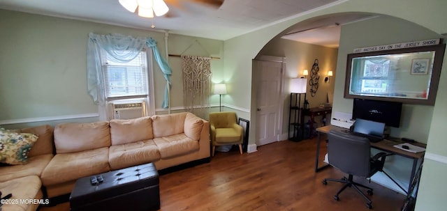412 Park Place Ave, Bradley Beach, NJ 07720 - living room with arched walkways, cooling unit, healthy amount of natural light, and wood finished floors