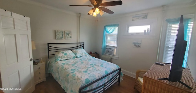 412 Park Place Ave, Bradley Beach, NJ 07720 - bedroom featuring radiator heating unit, wood finished floors, and ceiling fan