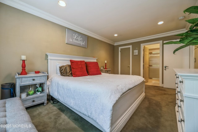 1111 Wellington Pl, Matawan, NJ 07747 - bedroom featuring dark colored carpet, recessed lighting, crown molding, and a spacious closet
