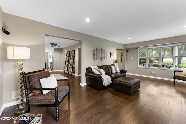 280 Double Creek Pkwy, Freehold, NJ 07728 - living room with dark wood-style floors, recessed lighting, and a ceiling fan