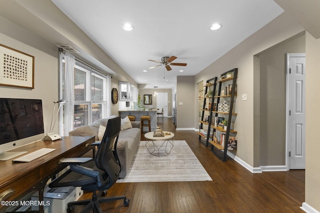 280 Double Creek Pkwy, Freehold, NJ 07728 - office area with a ceiling fan, dark wood-style floors, and recessed lighting