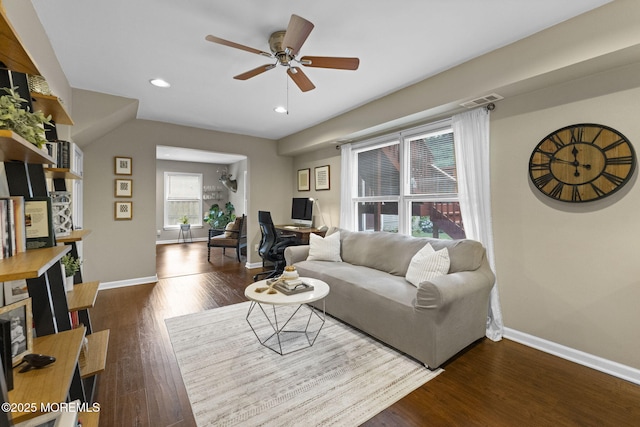 280 Double Creek Pkwy, Freehold, NJ 07728 - living area with ceiling fan, an office area, recessed lighting, and wood finished floors
