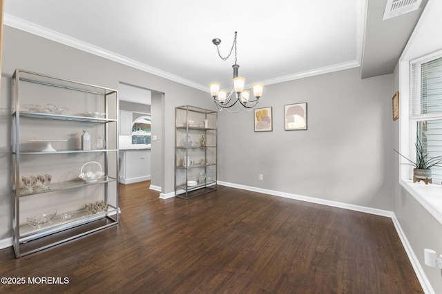280 Double Creek Pkwy, Freehold, NJ 07728 - unfurnished room with a chandelier, dark wood-type flooring, and crown molding