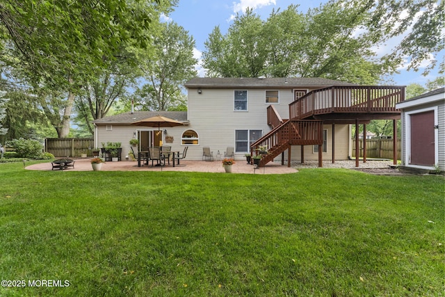 280 Double Creek Pkwy, Freehold, NJ 07728 - back of house featuring an outdoor fire pit, stairway, a wooden deck, and a patio area