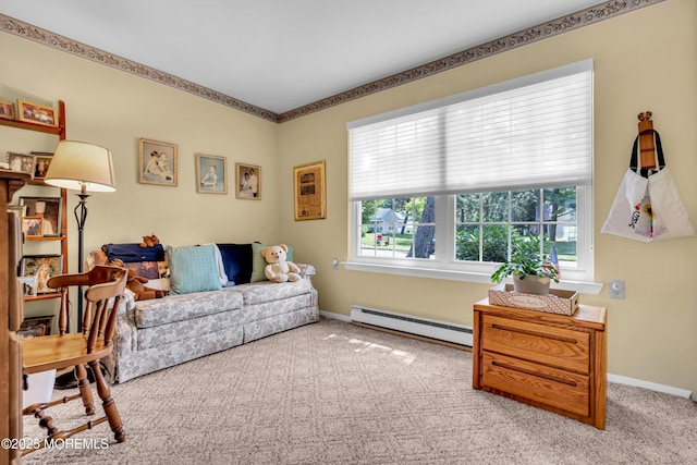 530B Sheffield Dr, Manchester, NJ 08759 - carpeted living area with a baseboard heating unit and baseboards