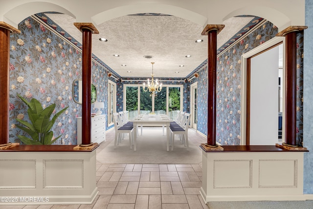 811 Fay Ct, Point Pleasant, NJ 08742 - rec room featuring wallpapered walls, a chandelier, a textured ceiling, and recessed lighting