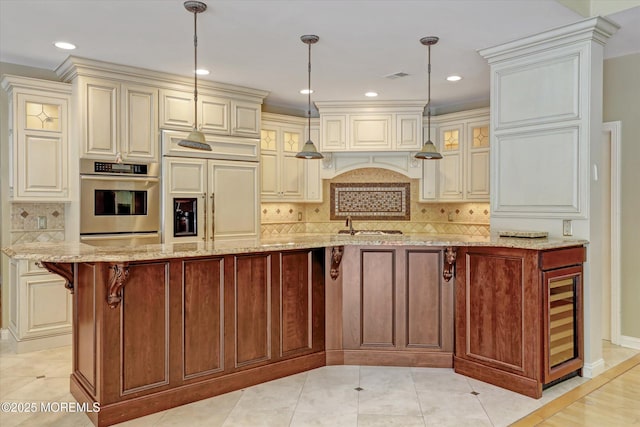 26 Bruns Rd, Allenhurst, NJ 07711 - kitchen with oven, light stone countertops, glass insert cabinets, and recessed lighting