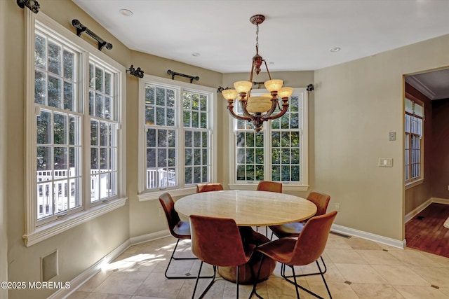 26 Bruns Rd, Allenhurst, NJ 07711 - dining area featuring light tile patterned flooring, a chandelier, and recessed lighting