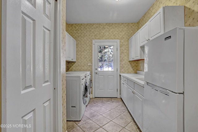 26 Bruns Rd, Allenhurst, NJ 07711 - laundry room featuring washing machine and dryer, light tile patterned floors, and wallpapered walls