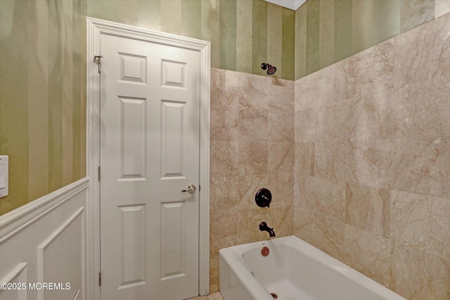 26 Bruns Rd, Allenhurst, NJ 07711 - bathroom with shower / bathtub combination and a wainscoted wall