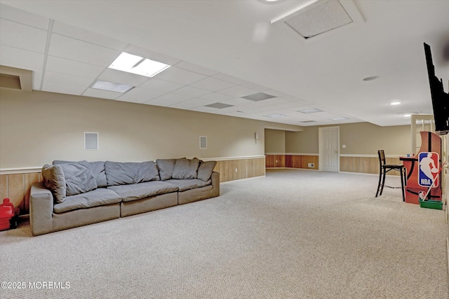 26 Bruns Rd, Allenhurst, NJ 07711 - playroom with wainscoting, carpet floors, and a drop ceiling