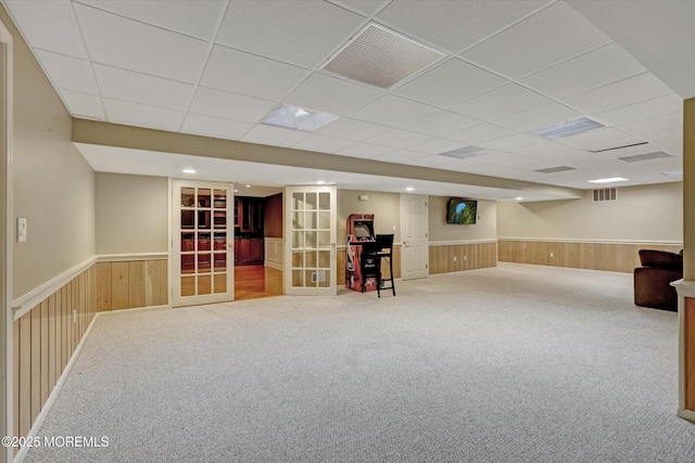 26 Bruns Rd, Allenhurst, NJ 07711 - finished basement featuring wainscoting, a drop ceiling, carpet, and wood walls