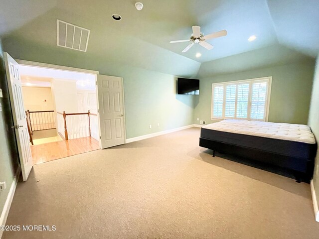 26 Bruns Rd, Allenhurst, NJ 07711 - bedroom with carpet floors, vaulted ceiling, recessed lighting, and ceiling fan