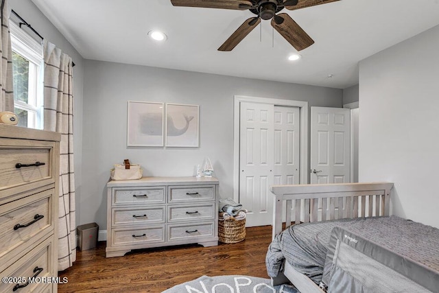 17 Rose St, Lincroft, NJ 07738 - bedroom featuring dark wood-style flooring, a closet, ceiling fan, and recessed lighting