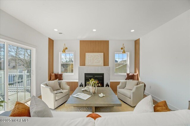 5 Shore Pine Dr, Brick, NJ 08723 - living area featuring plenty of natural light, a fireplace, and recessed lighting