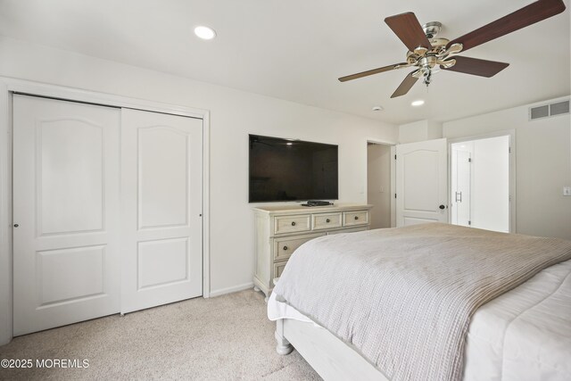 304 Mackenzie Dr, Jackson, NJ 08527 - bedroom featuring recessed lighting, a closet, light colored carpet, and ceiling fan