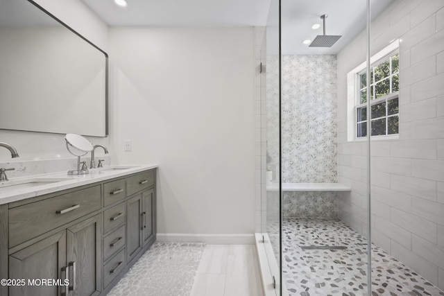 304 Mackenzie Dr, Jackson, NJ 08527 - full bath with double vanity, a stall shower, tile patterned flooring, and recessed lighting