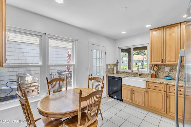 853 Winchester Ct Unit A, Manchester, NJ 08759 - kitchen featuring dishwasher, tasteful backsplash, light tile patterned flooring, light stone countertops, and recessed lighting