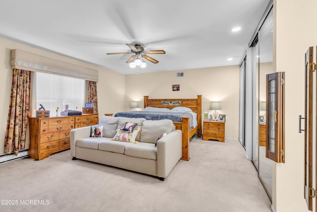 853 Winchester Ct Unit A, Manchester, NJ 08759 - bedroom with light carpet, recessed lighting, a ceiling fan, baseboard heating, and a closet
