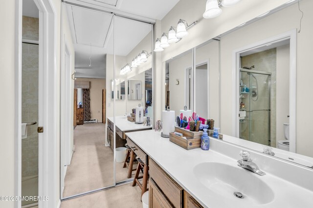 853 Winchester Ct Unit A, Manchester, NJ 08759 - bathroom featuring a shower stall, vanity, and tile patterned floors
