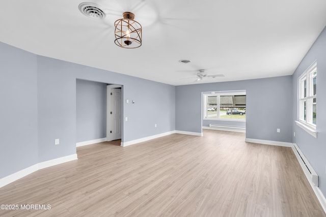 14A Portsmouth St, Whiting, NJ 08759 - unfurnished living room featuring a baseboard heating unit, baseboard heating, light wood finished floors, and ceiling fan