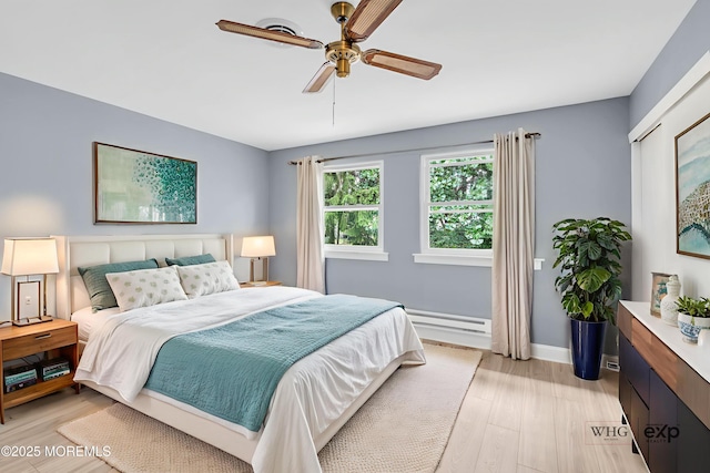14A Portsmouth St, Whiting, NJ 08759 - bedroom with light wood-type flooring, baseboard heating, and a ceiling fan