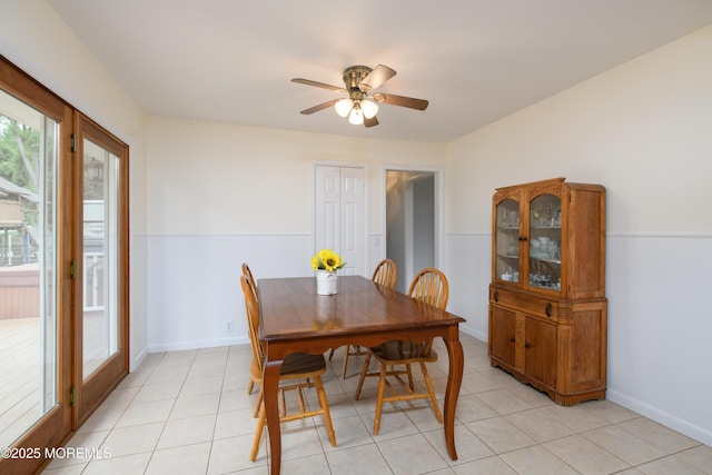 35 Fairview Dr, Middletown, NJ 07748 - dining space with a ceiling fan, a wainscoted wall, and light tile patterned floors