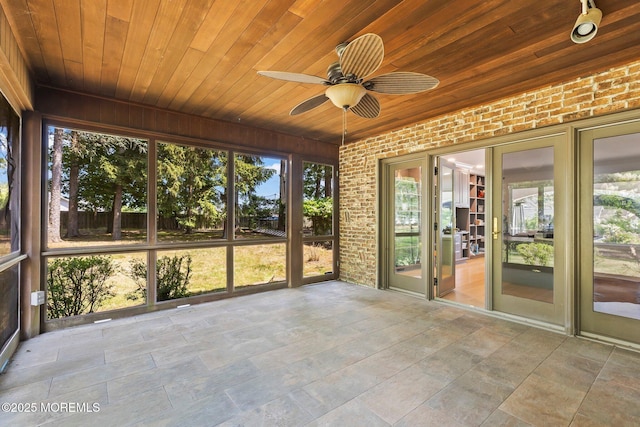 1218 W Park Ave, Ocean Twp, NJ 07712 - unfurnished sunroom with brick wall, wooden ceiling, and a ceiling fan