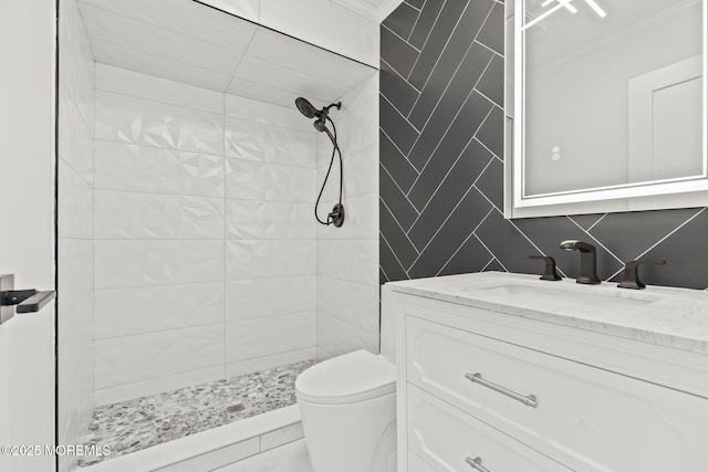 1218 W Park Ave, Ocean Twp, NJ 07712 - bathroom with tiled shower, vanity, and crown molding