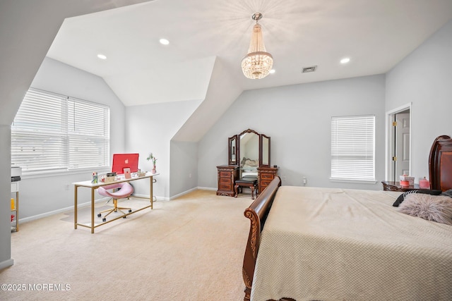 18 4th Ave, Toms River, NJ 08757 - carpeted bedroom featuring lofted ceiling, recessed lighting, an office area, and a chandelier