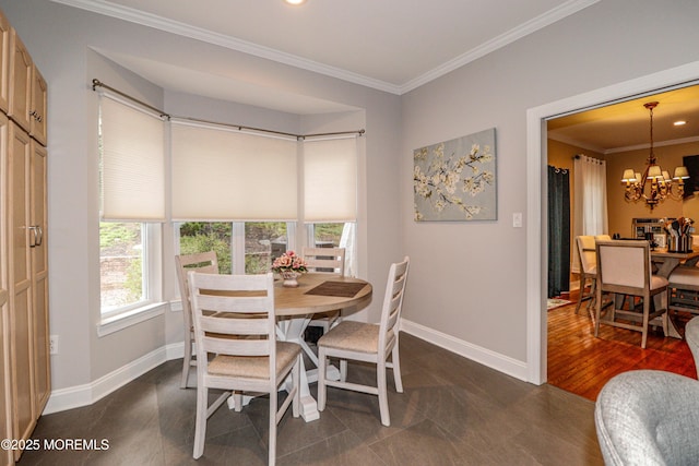 45 Sugar Hill Rd, Manahawkin, NJ 08050 - dining room featuring a chandelier, ornamental molding, dark tile patterned flooring, and recessed lighting