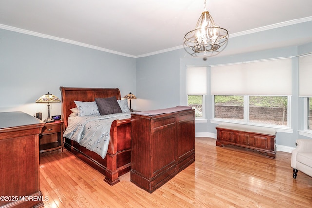 45 Sugar Hill Rd, Manahawkin, NJ 08050 - bedroom featuring light wood finished floors, a chandelier, and crown molding
