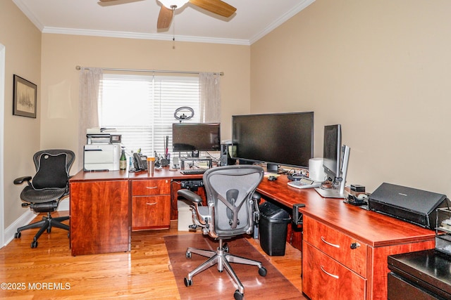 45 Sugar Hill Rd, Manahawkin, NJ 08050 - office area featuring light wood finished floors, ornamental molding, and ceiling fan