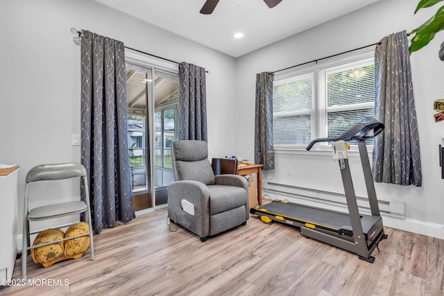 81 Falmouth Ave Unit 72, Whiting, NJ 08759 - workout area with wood finished floors, plenty of natural light, a ceiling fan, a baseboard heating unit, and recessed lighting