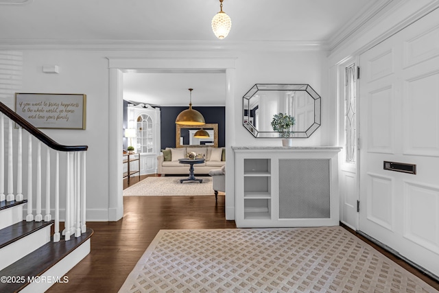 6 Buttonwood Dr, Shrewsbury Boro, NJ 07702 - entryway featuring stairway, wood finished floors, and ornamental molding