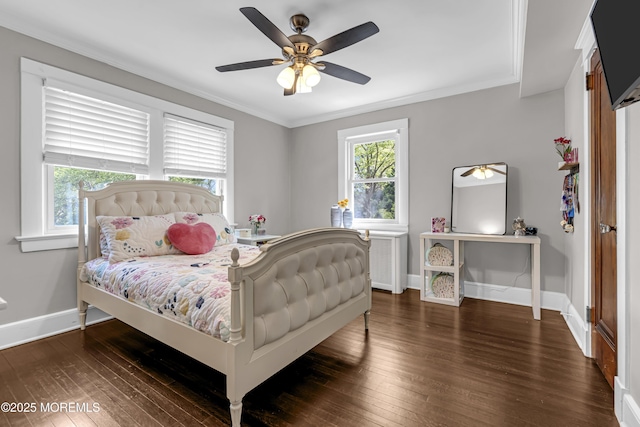 6 Buttonwood Dr, Shrewsbury Boro, NJ 07702 - bedroom featuring hardwood / wood-style flooring, ornamental molding, and a ceiling fan