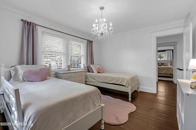 6 Buttonwood Dr, Shrewsbury Boro, NJ 07702 - bedroom with ornamental molding, a chandelier, and dark wood-type flooring