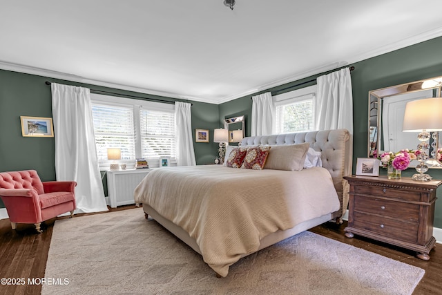 6 Buttonwood Dr, Shrewsbury Boro, NJ 07702 - bedroom featuring radiator, ornamental molding, and wood finished floors